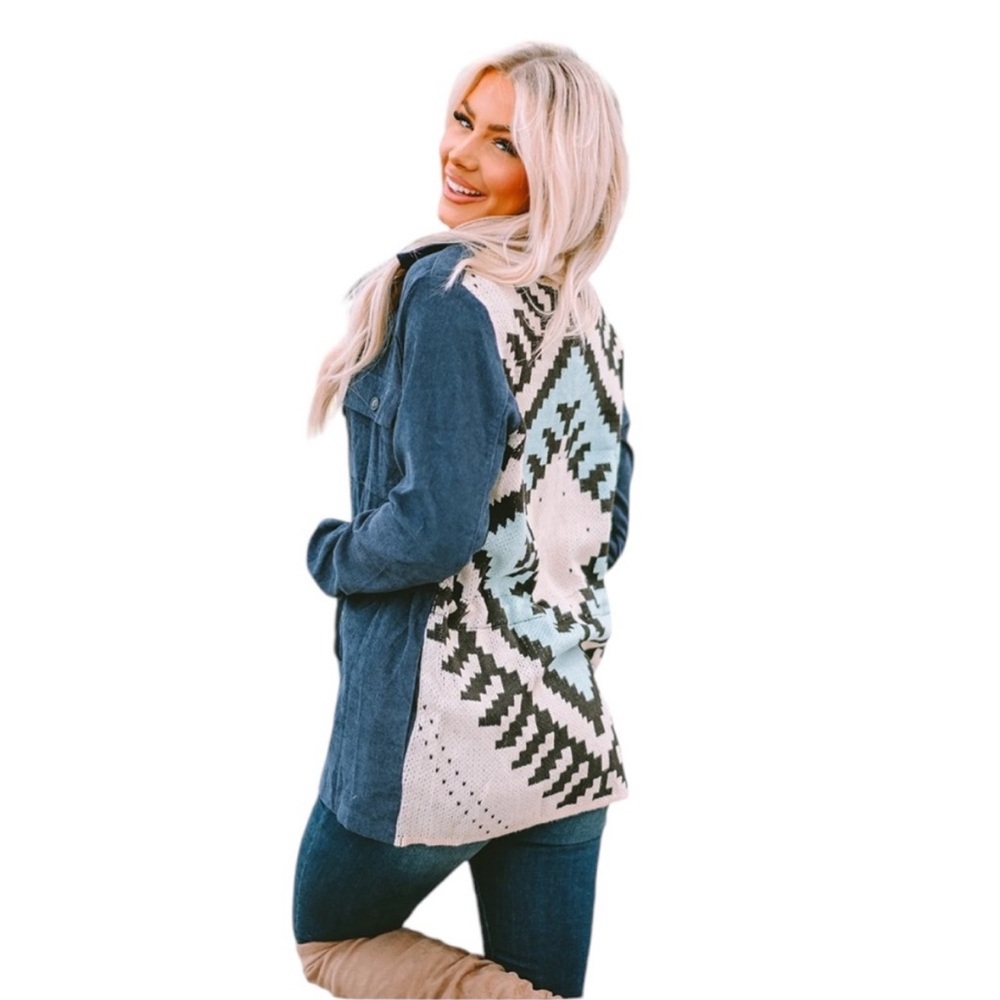 Davi & Dani Dual Fabric Button Up Jacket W/Drawst… - image 1